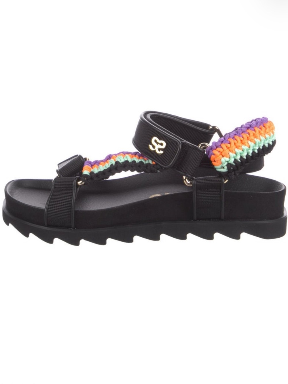 Sandro Black Sandals with Rainbow Braided Straps